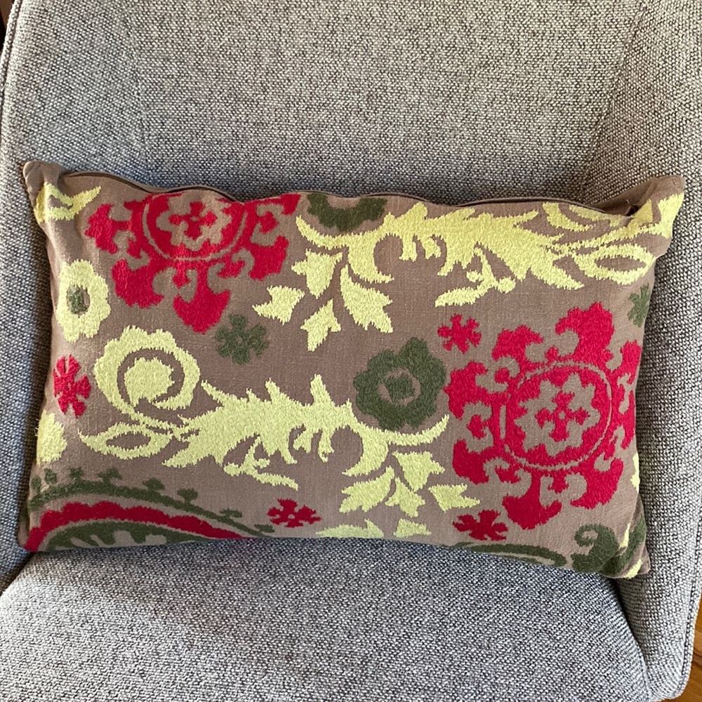 Crate and Barrel Lumbar Embroidered Pillow